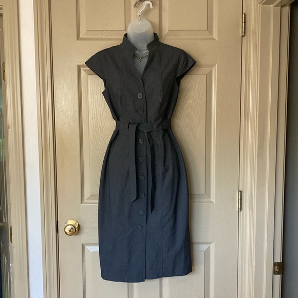 Calvin Klein beautiful charcoal midi professional short sleeve dress size 4 EUC - Picture 2 of 12